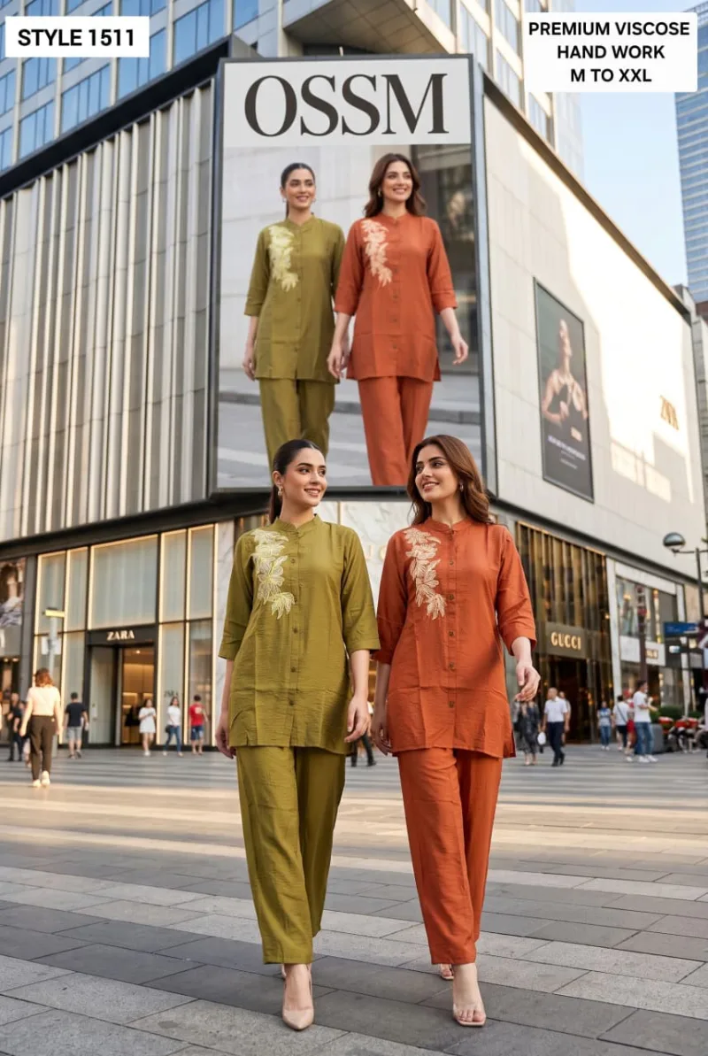 1511 By Ossm Style Viscose Hand Work Co Ord Set